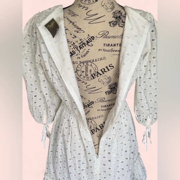 Women’s Taylor Elegant White Eyelet Dress Puff Sleeve - Picture 3 of 6